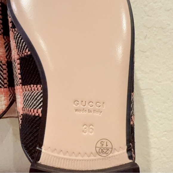 Gucci Princetown Fancy Tweed Check Damier Black Pink Woven Mules NIB Size 36 - Picture 7 of 9